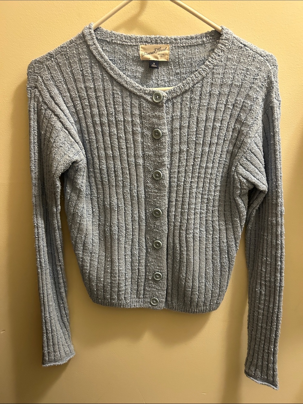 Light Blue Ribbed Button-Up Cardigan